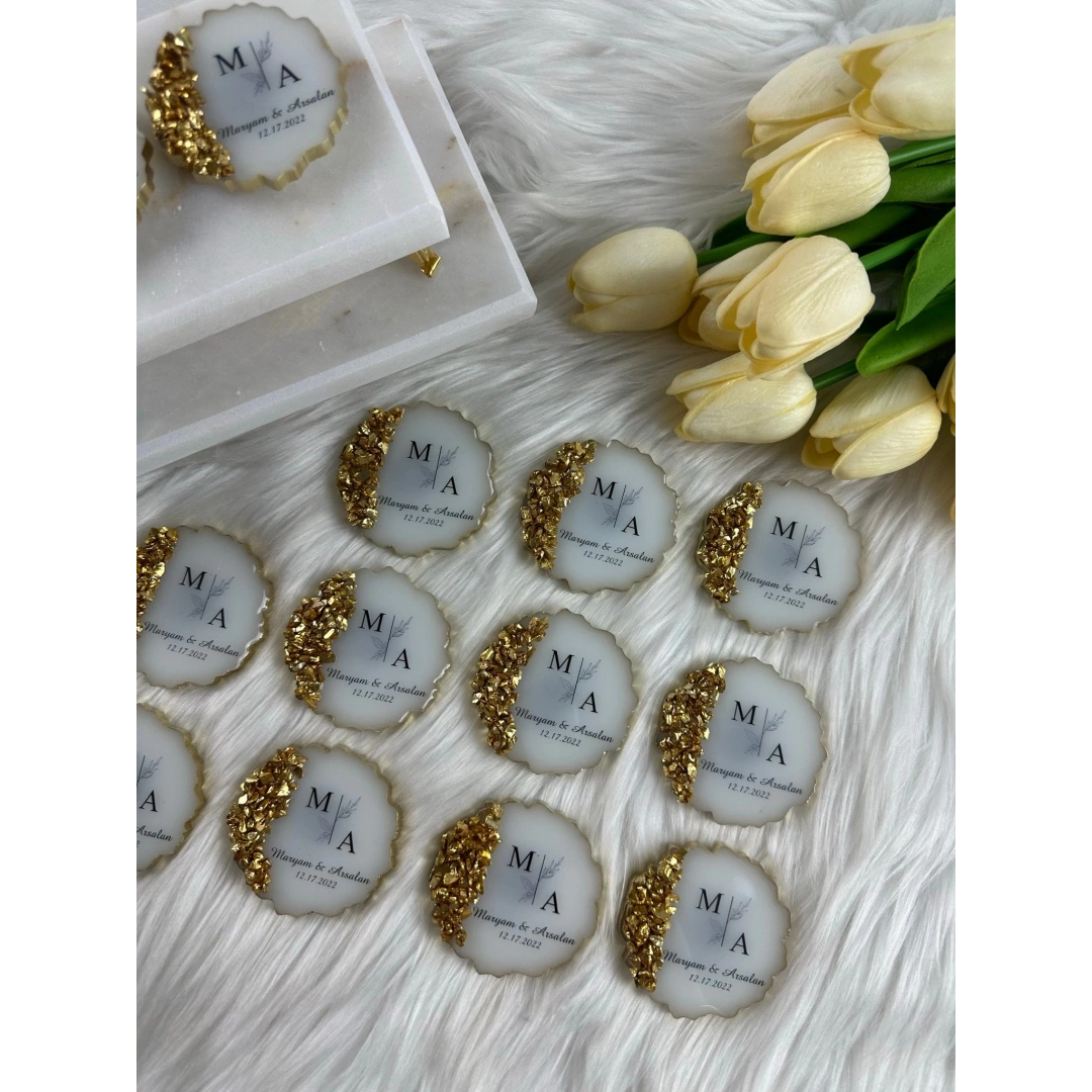 Taşlı Dalgalı Epoksi Magnet 20 Adet – Kişiye Özel Düğün ve Kına Hediyesi