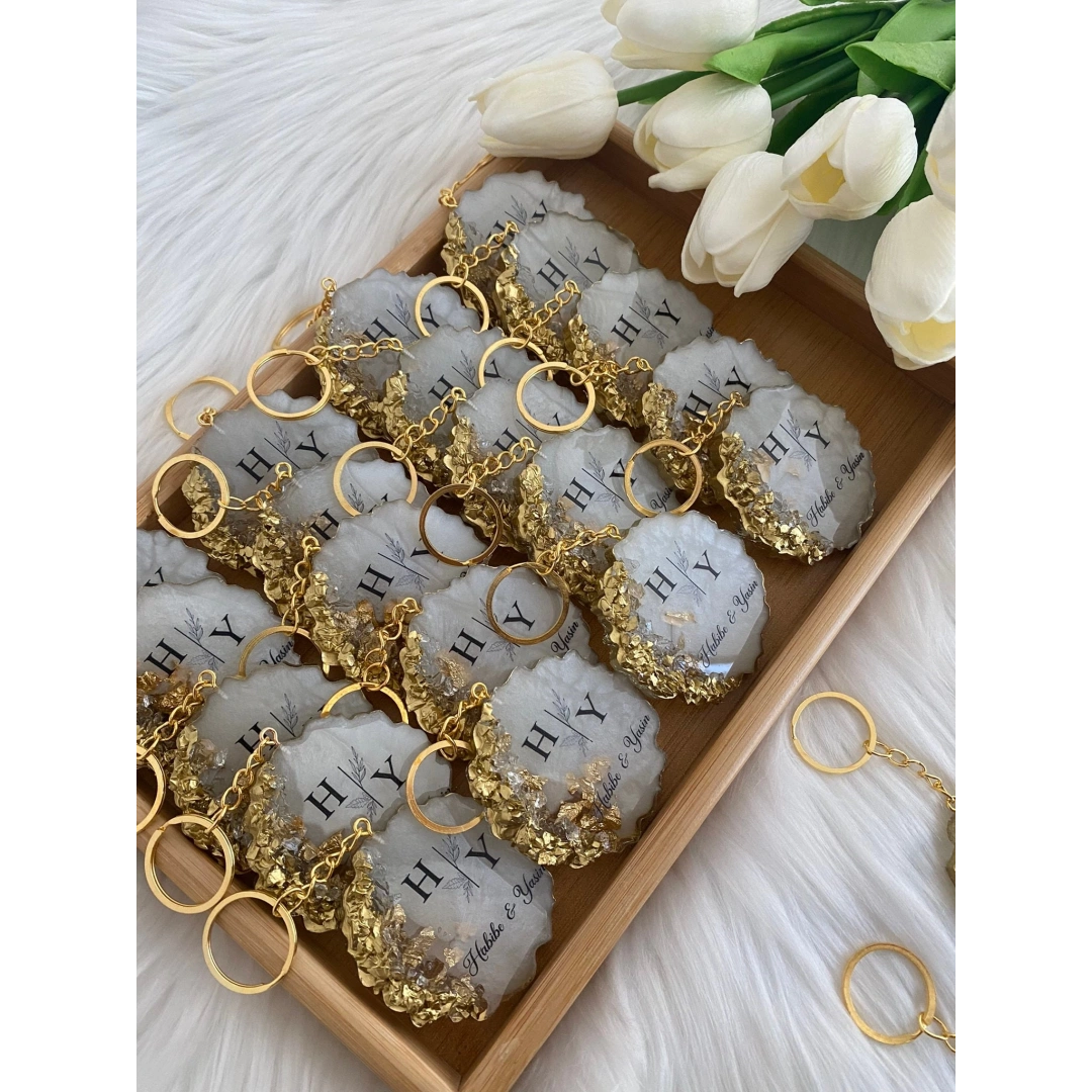 Anahtarlık 6,5 cm 20 Adet – Kristal Altın Dalgalı Tasarım Kişiye Özel