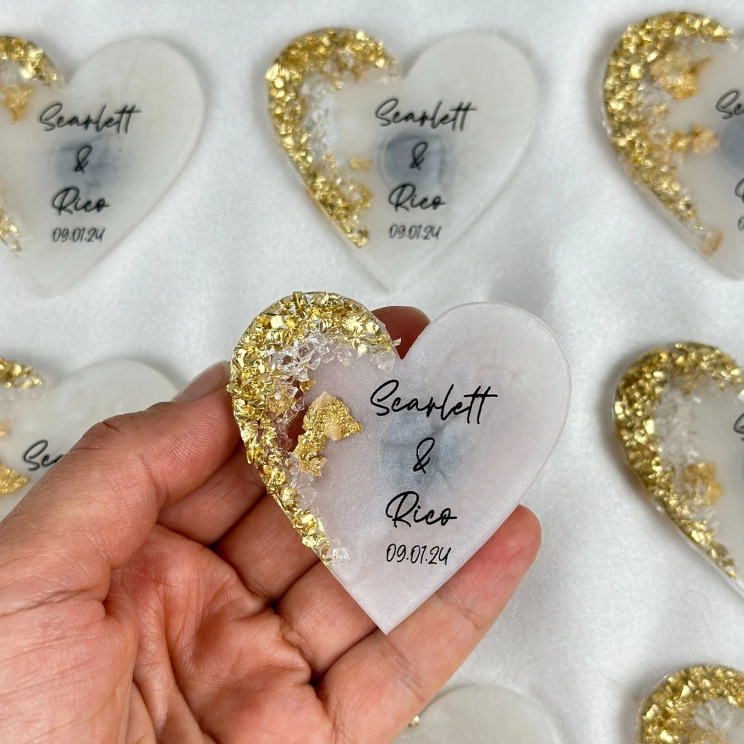 Altın ve Gümüş Simli Kişiye Özel Taşlı Epoksi Magnet Seti – 20 Adet