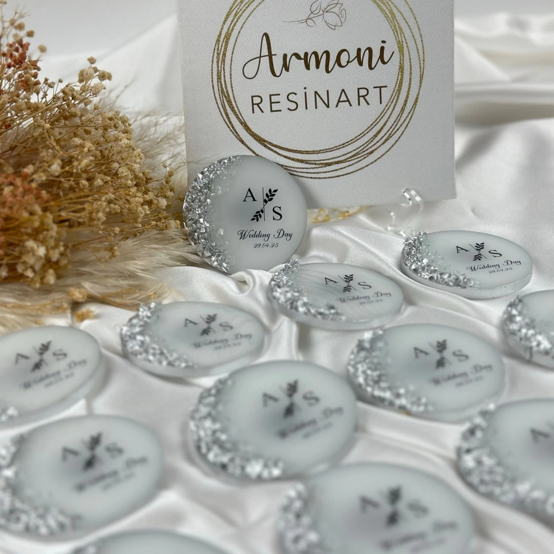 Kişiye Özel Taşlı Yuvarlak Epoksi Magnet Seti - 20 Adet