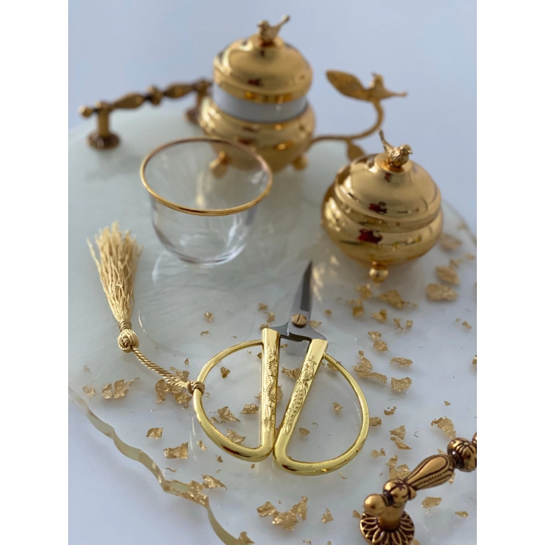 ArmoniResinART Kişiye Özel Altın Düğün ve Nişan Tepsisi Seti