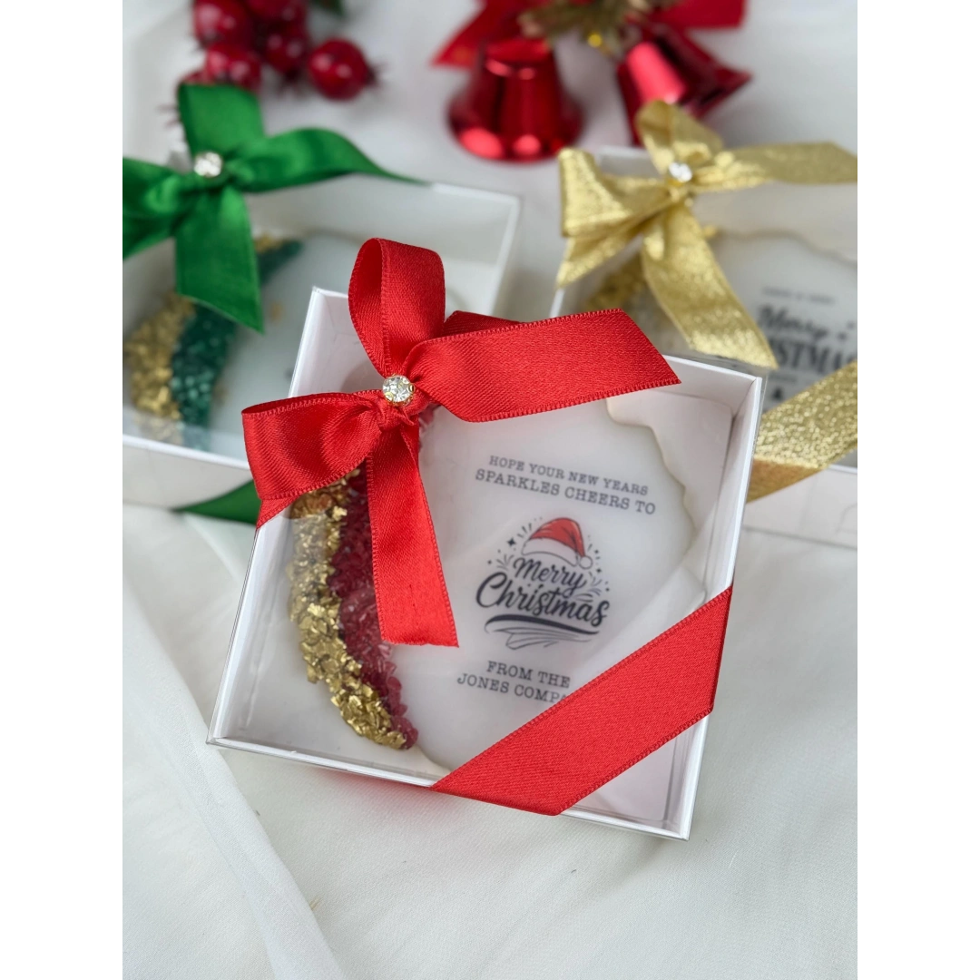 Kişiye Özel Kutulu Epoksi Bardak Altlığı – 20 Adet Noel Temalı Hediye Seti