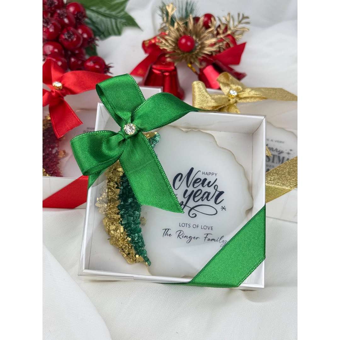 Kişiye Özel Kutulu Epoksi Bardak Altlığı – 20 Adet Noel Temalı Hediye Seti