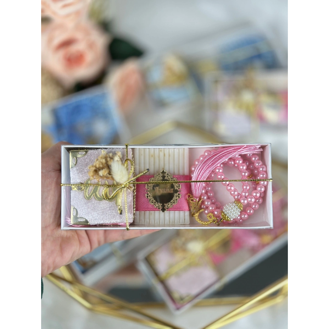 Üçlü İslami Set – Tesbih, Sabun ve Magnet – Kişiselleştirilebilir Hediye Kutusu