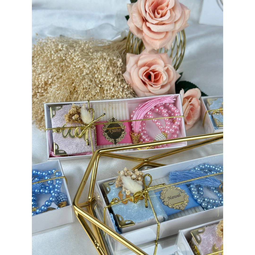 Üçlü İslami Set – Tesbih, Sabun ve Magnet – Kişiselleştirilebilir Hediye Kutusu