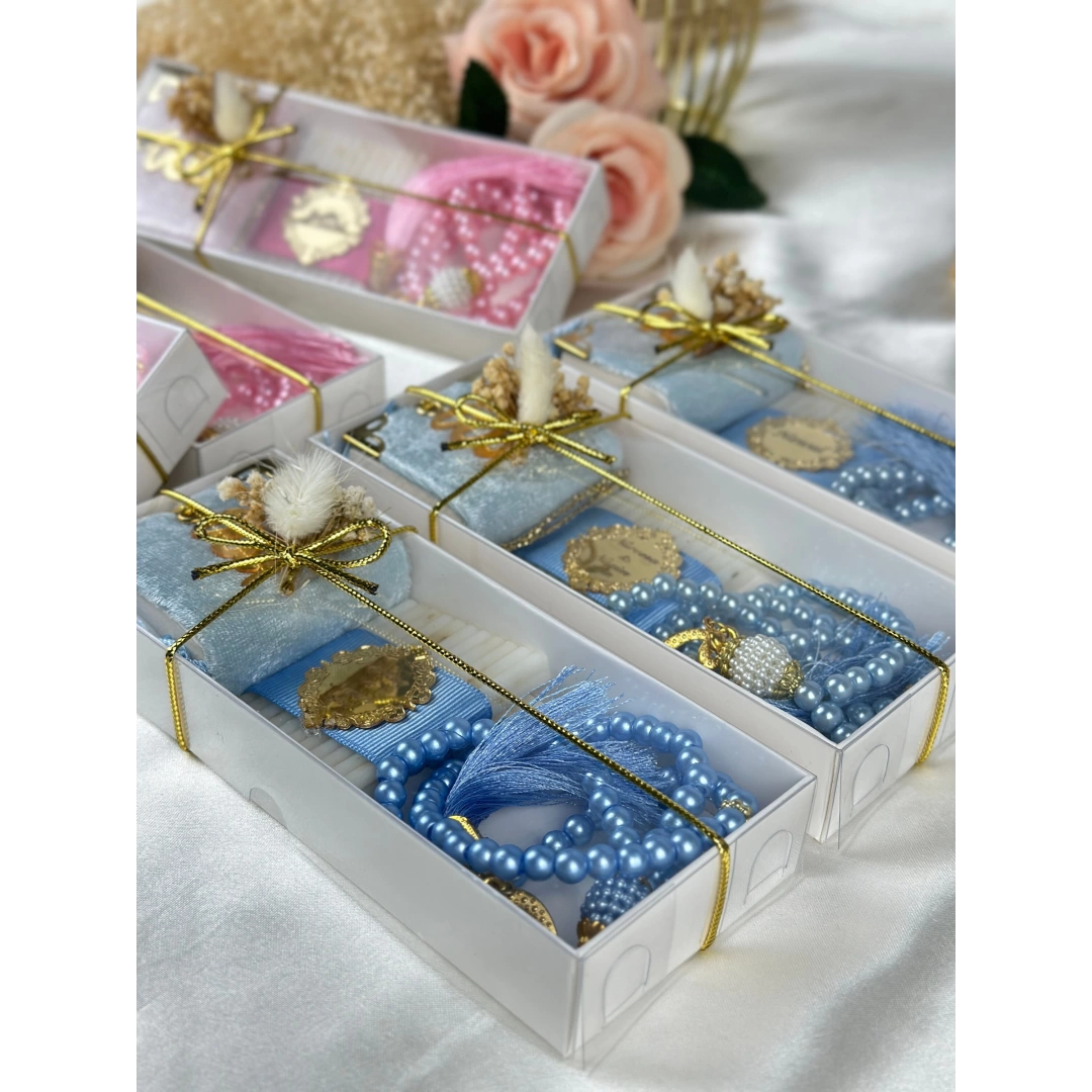 Üçlü İslami Set – Tesbih, Sabun ve Magnet – Kişiselleştirilebilir Hediye Kutusu