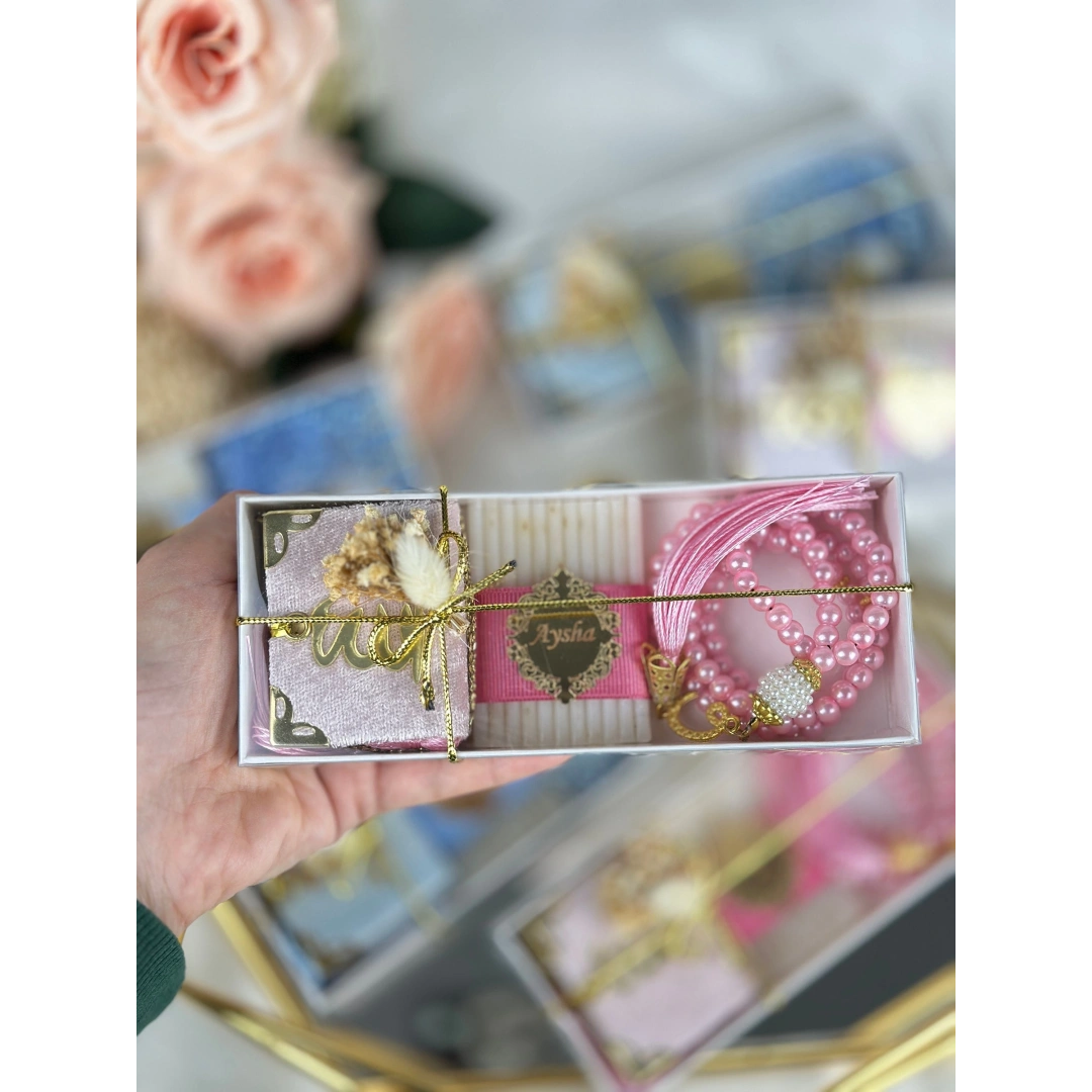 Üçlü İslami Set – Tesbih, Sabun ve Magnet – Kişiselleştirilebilir Hediye Kutusu