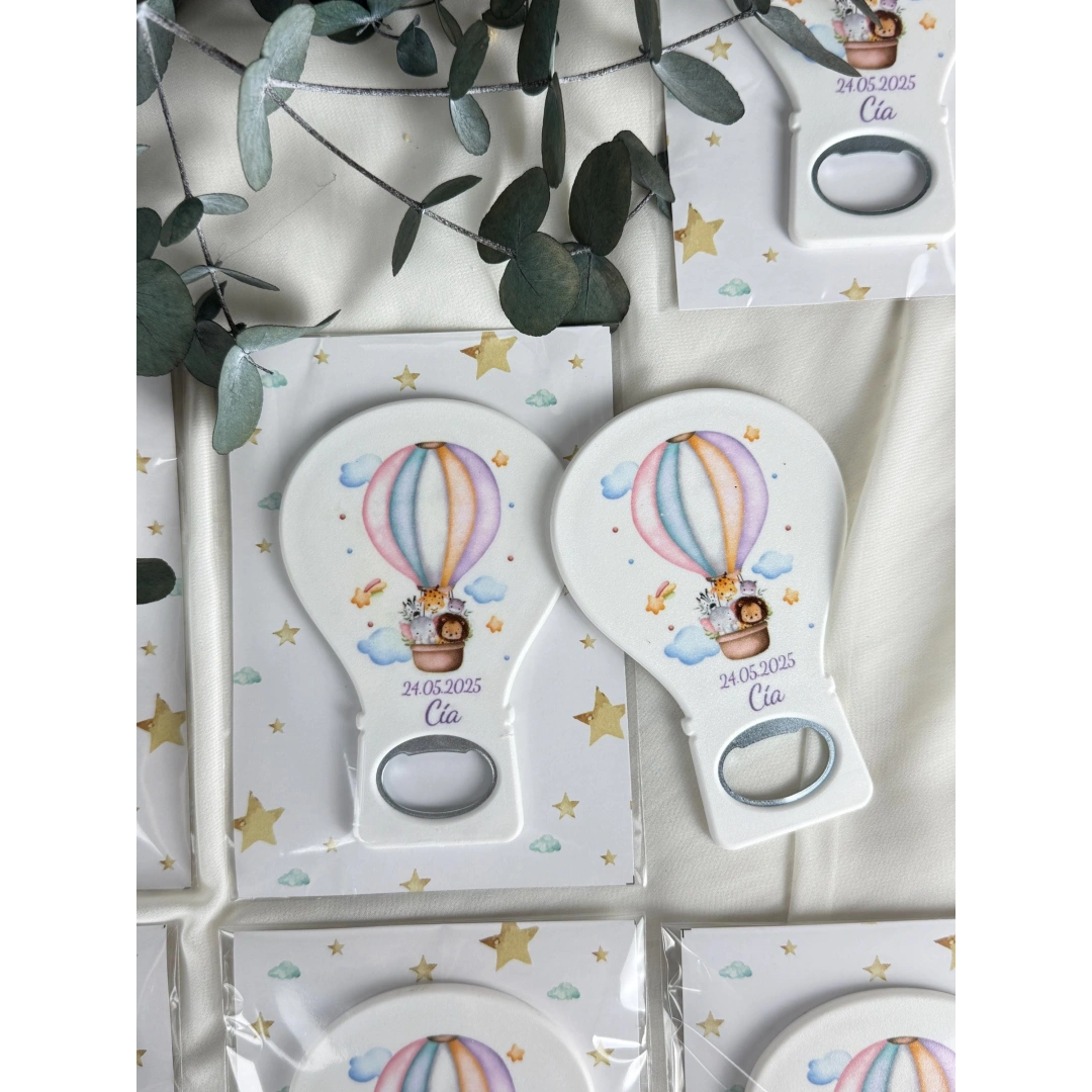 Kişiye Özel Uçan Balon Şişe Açacağı Magnet – 20 Adet Bebek Partisi ve Doğum Günü Hediyesi
