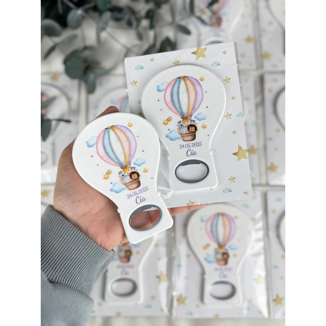Kişiye Özel Uçan Balon Şişe Açacağı Magnet – 20 Adet Bebek Partisi ve Doğum Günü Hediyesi