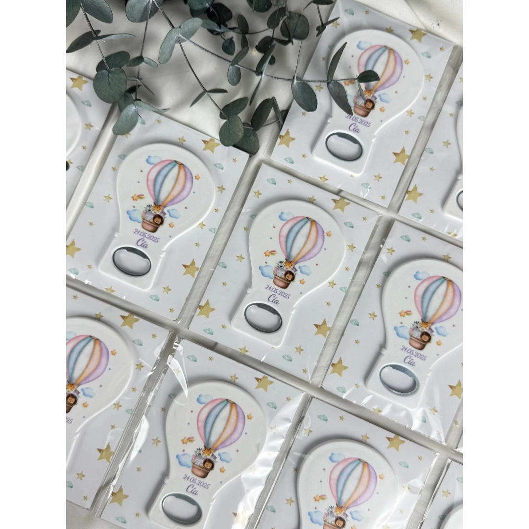 Kişiye Özel Uçan Balon Şişe Açacağı Magnet – 20 Adet Bebek Partisi ve Doğum Günü Hediyesi