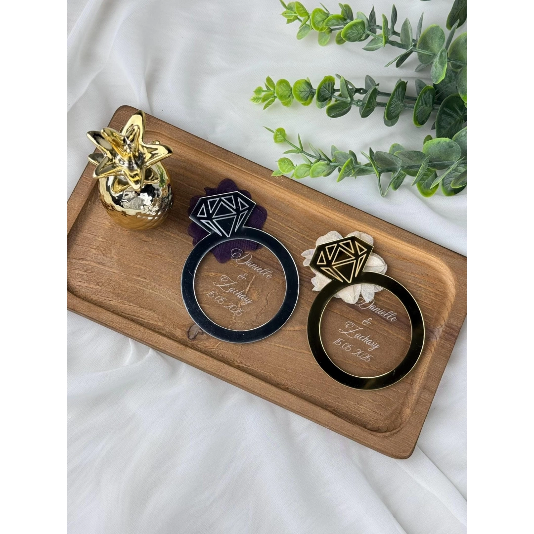 Altın Lüks Yüzük Tasarımlı Pleksi Magnet Seti (20 Adet)