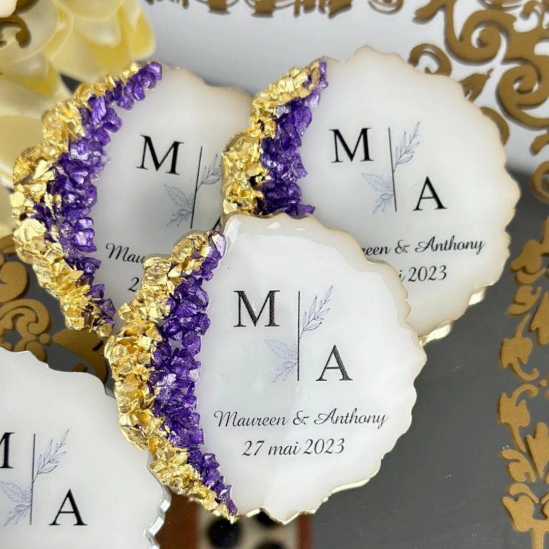 Taşlı Epoksi Magnet 20 Adet – Kişiye Özel Dalgalı Model Mor Altın/Gümüş