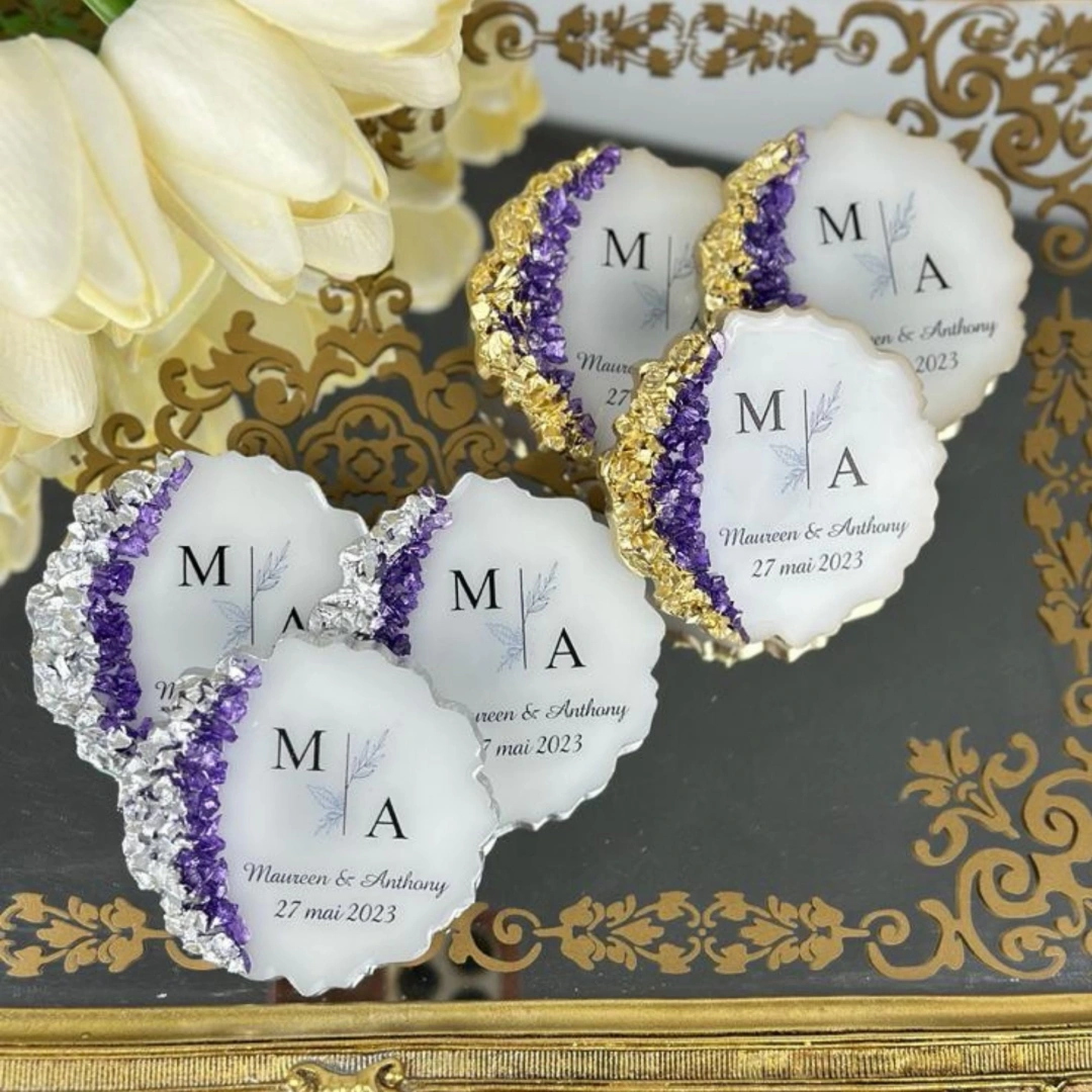 Taşlı Epoksi Magnet 20 Adet – Kişiye Özel Dalgalı Model Mor Altın/Gümüş