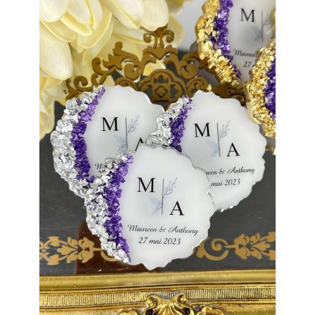 Taşlı Epoksi Magnet 20 Adet – Kişiye Özel Dalgalı Model Mor Altın/Gümüş