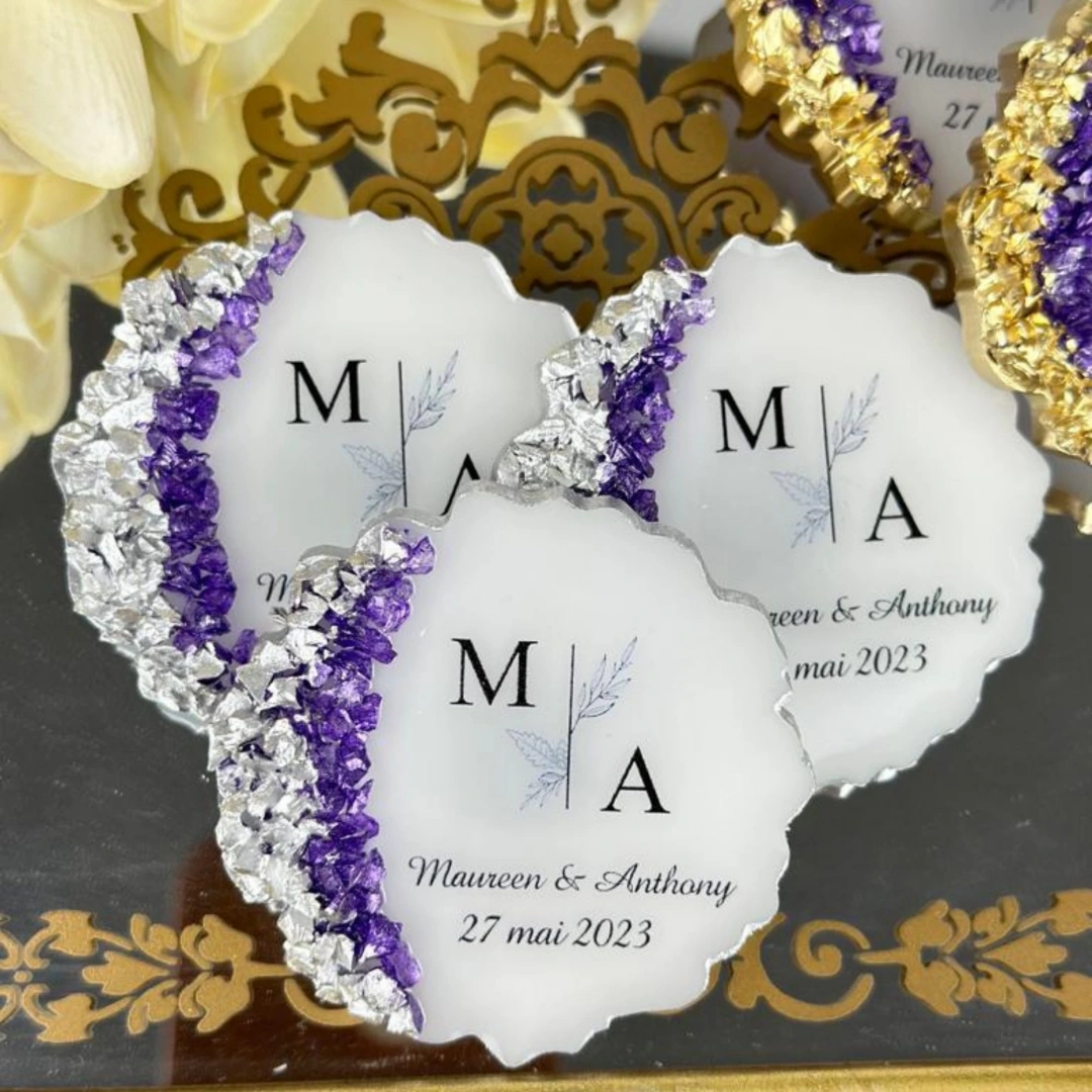 Taşlı Epoksi Magnet 20 Adet – Kişiye Özel Dalgalı Model Mor Altın/Gümüş