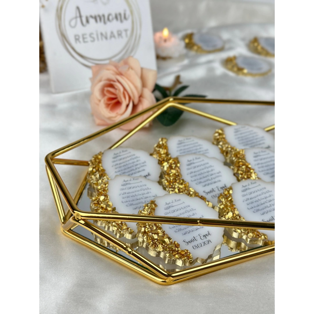 Ayet-el Kürsi Taşlı Magnet 20 Adet – İslami Hediyelik, Altın/Gümüş Dalgalı Tasarım