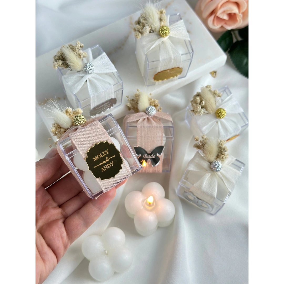 Kişiye Özel Taşlı Bubble Küp Mum Seti – 20 Adet