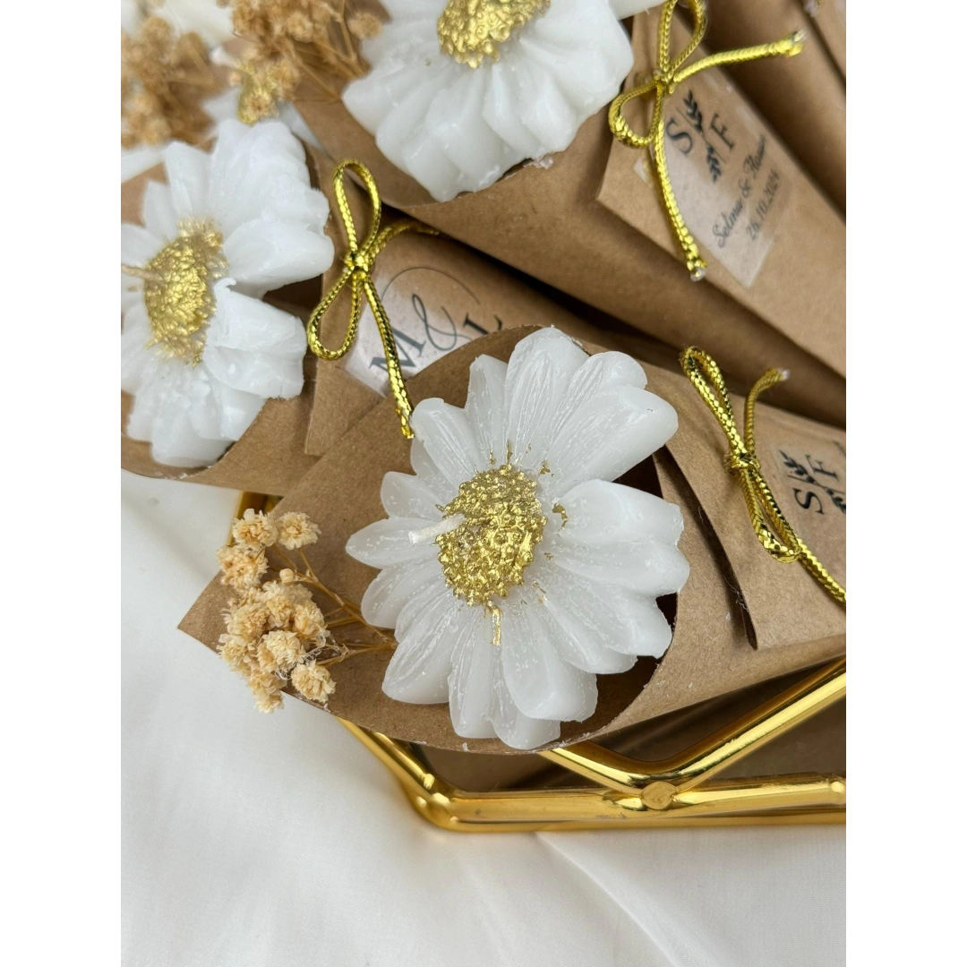 El Yapımı Papatya Koni Mum – 20 Adet Zarif Özel Gün Hediyesi