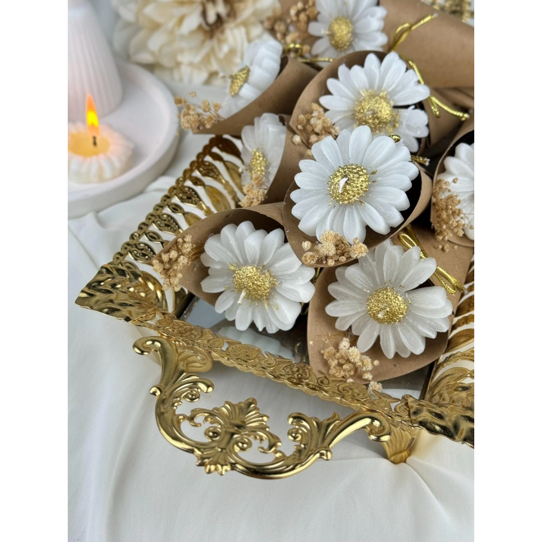 El Yapımı Papatya Koni Mum – 20 Adet Zarif Özel Gün Hediyesi