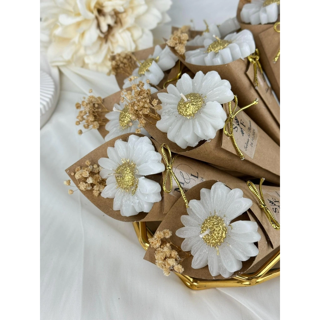 El Yapımı Papatya Koni Mum – 20 Adet Zarif Özel Gün Hediyesi