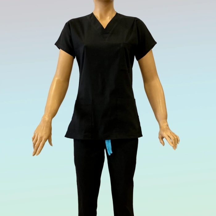 Kadın Likralı Scrubs Takım Siyah