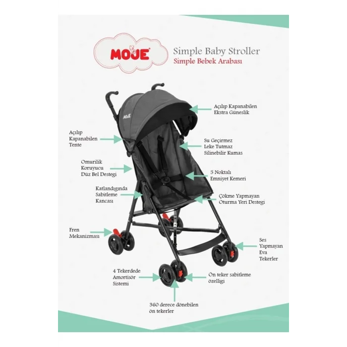 MOJE SİMPLE BASTON BEBEK ARABASI