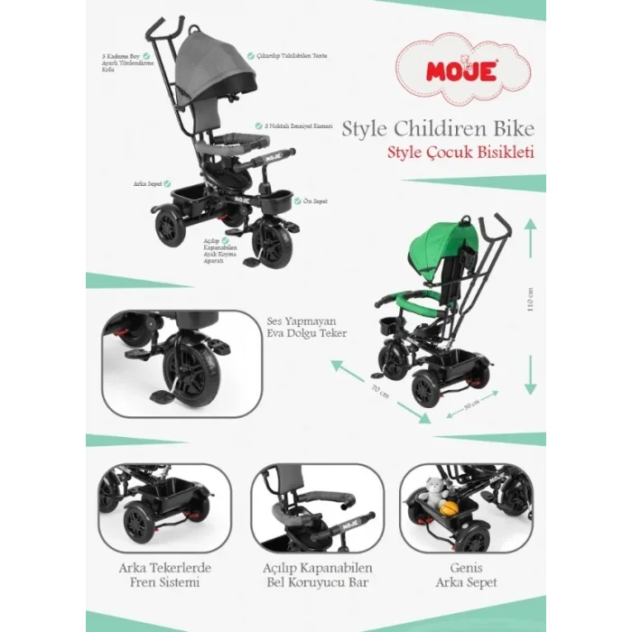 Moje Style 3 Tekerlekli Çocuk Bisikleti pembe