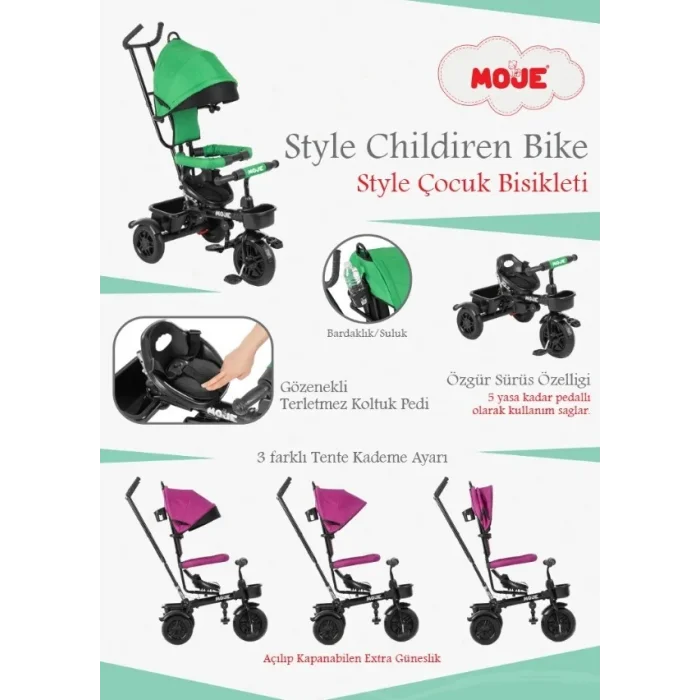 Moje Style 3 Tekerlekli Çocuk Bisikleti Yeşil