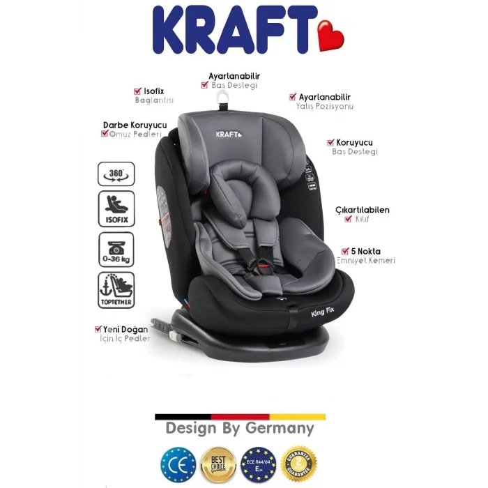 KRAFT KING FİX GREY OTO KOLTUĞU