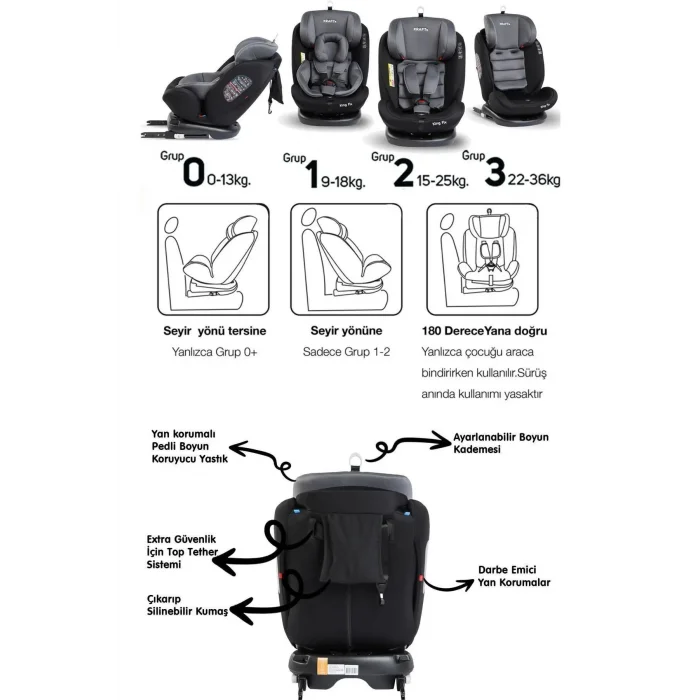 KRAFT KING FİX GREY OTO KOLTUĞU