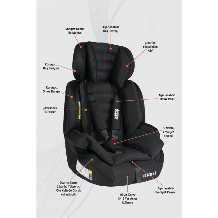 NİONİ SPACE SİYAH 9-36 OTO KOLTUĞU