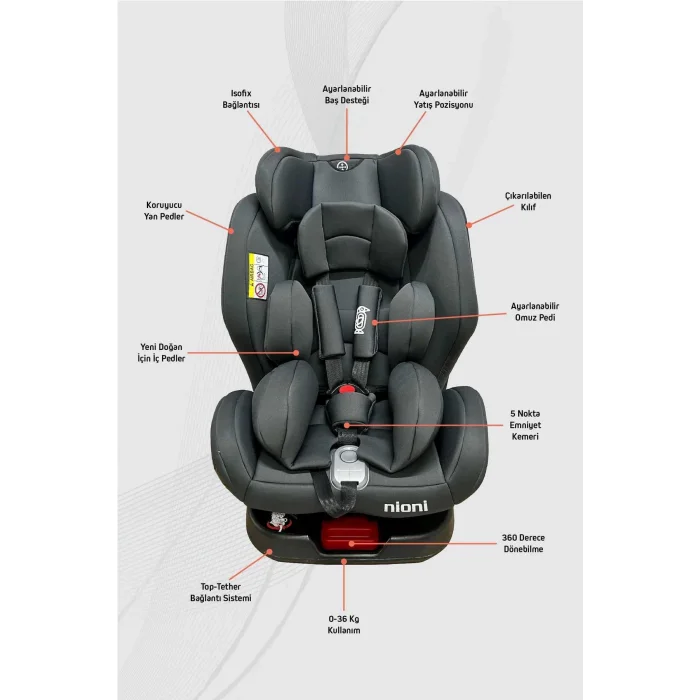 NİONİ TOPFİX GRİ 0-36 OTO KOLTUĞU