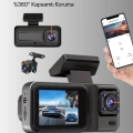1080P Üç Kameralı Araç Kamerası Wi-Fi Destekli Park Modu ve G-Sensörlü