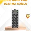 10’lu Çoklu Priz Termal Korumalı USB Type-C Çıkışlı 2500W Uzatma Kablosu