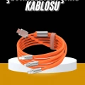 120W 3 İn 1 Uyumlu Silikon Şarj Kablosu Hızlı Şarj Kablosu