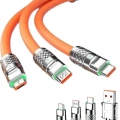 120W 3 İn 1 Uyumlu Silikon Şarj Kablosu Hızlı Şarj Kablosu