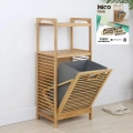 2 Katlı Bambu Çamaşır Sepeti Önden Çek-Aç Organizer 40x35x95 cm