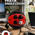3 Metre Uzatma Kablolu 4 Prizli Makara Kırmızı