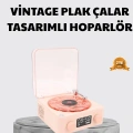 3-ü-1 Gece Işığı Bluetooth Hoparlör ve Dijital Saat Vintage Plak Çalar Tasarımlı