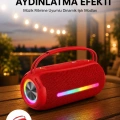 360 RGB LEDli Taşınabilir Bluetooth Hoparlör – Kırmızı, USB/TF Destekli