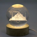 3d Kristal Cam Küre Ahşap Soketli İstanbul Temalı Led Lamba Alk2573