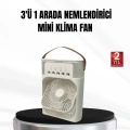 3’ü 1 Arada Mini Klima Fan USB Şarjlı, 7 Renk Gece Lambalı ve Nemlendirici