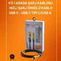 4ü 1 Arada USB Hızlı Şarj ve Veri Kablosu – 65W Güç, Çoklu Bağlantı, 1.2m