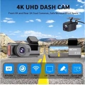 4k Wifi Çift Kameralı Araç Kamerası Gece Görüşlü G-sensörlü Dash Cam 170 Derece