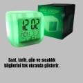 7 Renk LED Işıklı Alarmlı Dijital Küp Masa Saati Termometreli