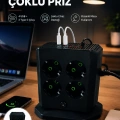 8li Dikey Çoklu Priz 4 USB 2 Type-C Girişli Akım Korumalı Uzatma Prizi