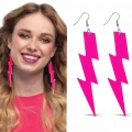 80’ler 9039lar Retro Neon Pembe Şimşek Küpe 10 Cm