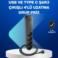 Akıllı Akım Dengelemeli 4’lü Çoklu Priz Type-C ve USB Çıkışlı