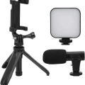 Akıllı Telefon Vlog Kiti Tripod Mini Mikrofonlu Telefon Tutucu