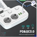 Akım Korumalı 2’li Ayrı Anahtarlı Priz, 2x Priz, 3x Usb, 1x Type-c, 2 Mt Kablo, Hızlı Şarj